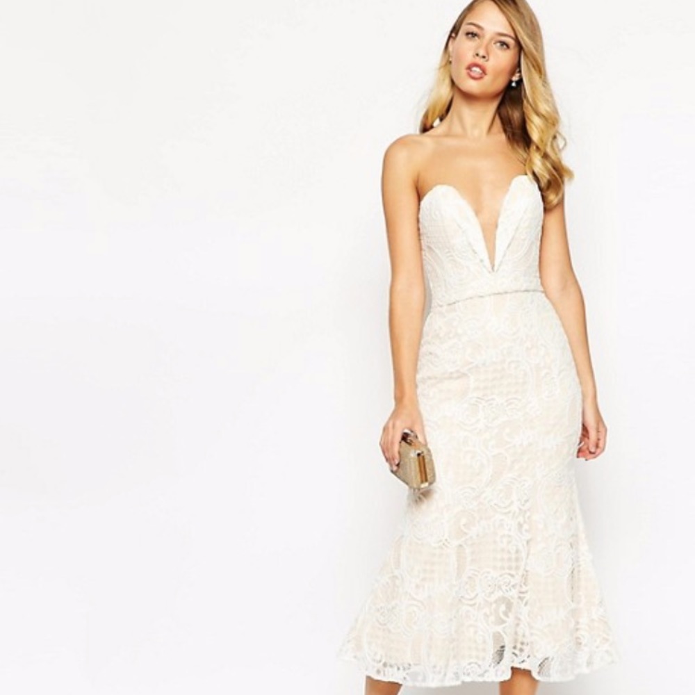 Jarlo Alicia Bandeau Midi Dress In All Over Lace